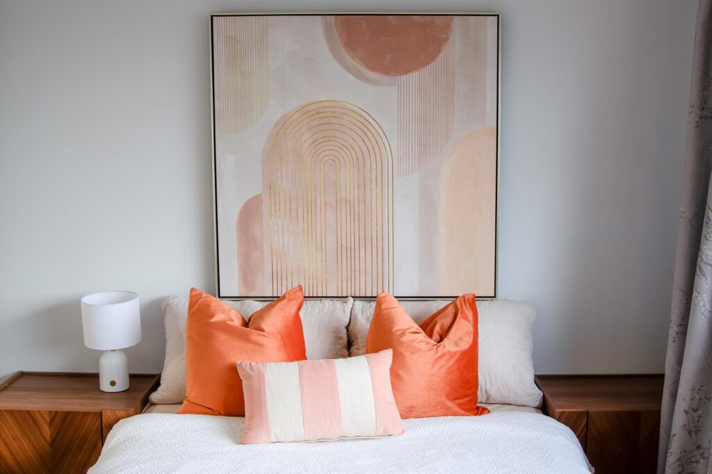 Simple White and Orange Theme Bedroom